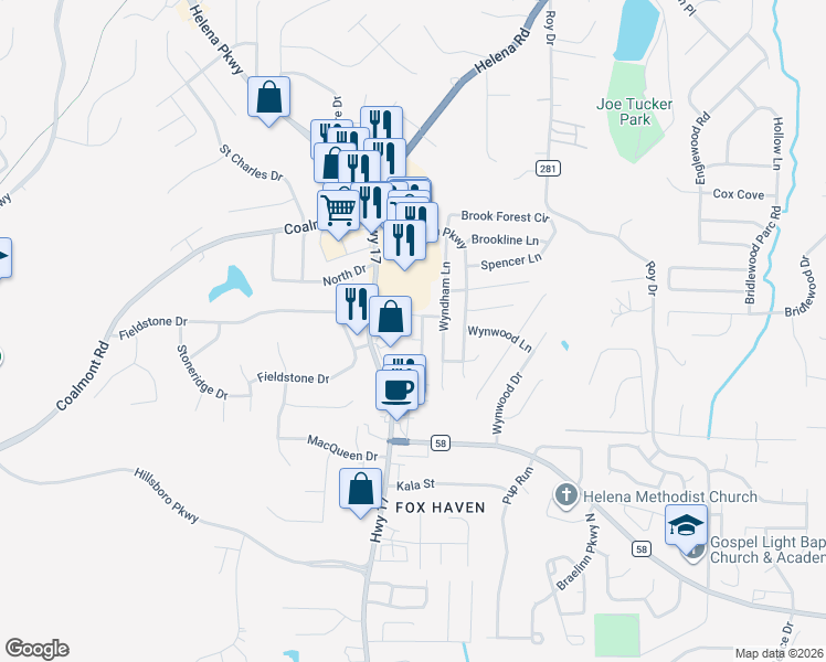 map of restaurants, bars, coffee shops, grocery stores, and more near 4001 Virginia Lane in Helena