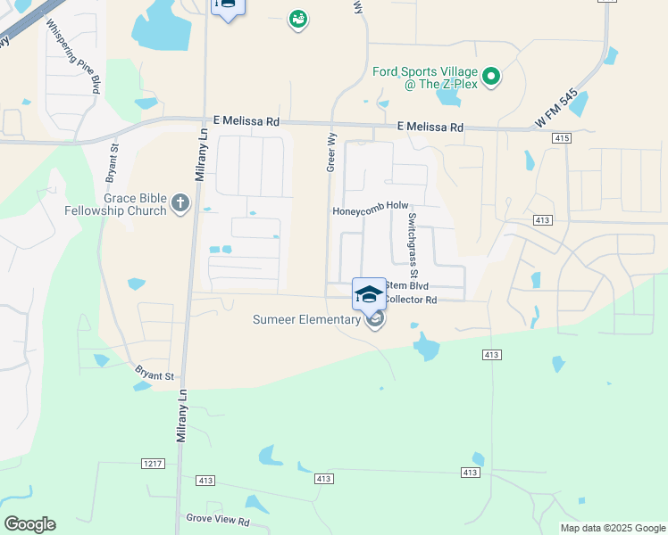 map of restaurants, bars, coffee shops, grocery stores, and more near 2209 Primrose Trail in Melissa