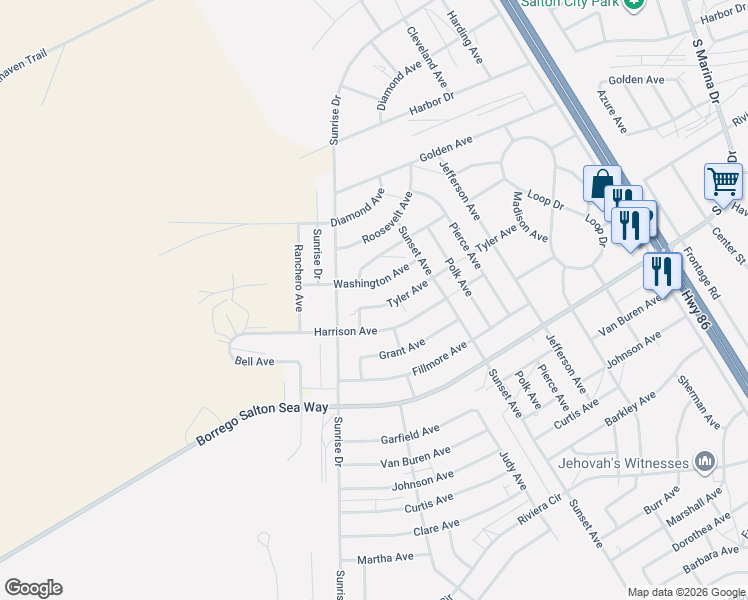 map of restaurants, bars, coffee shops, grocery stores, and more near 1388 Tyler Avenue in Thermal