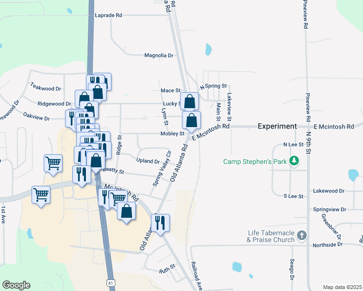 map of restaurants, bars, coffee shops, grocery stores, and more near 1819 Old Atlanta Road in Griffin