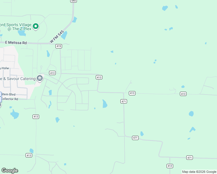 map of restaurants, bars, coffee shops, grocery stores, and more near 4901 County Road 413 in Melissa