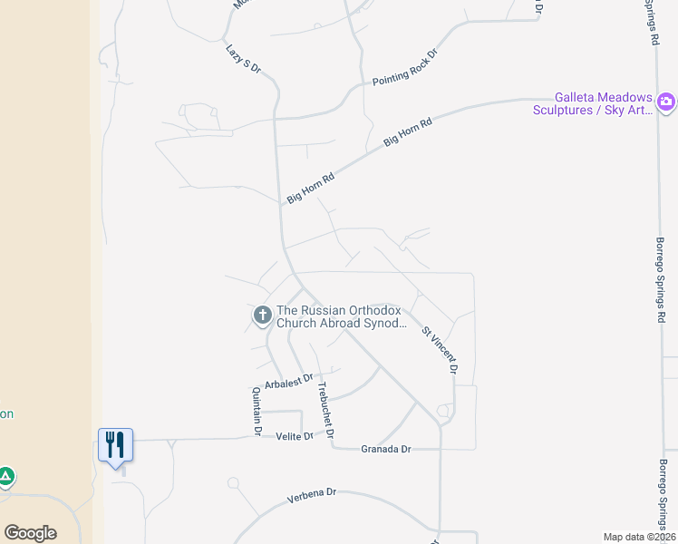 map of restaurants, bars, coffee shops, grocery stores, and more near Laramie Street in Borrego Springs