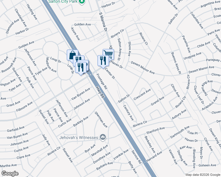 map of restaurants, bars, coffee shops, grocery stores, and more near 2070 Frontage Road in Thermal