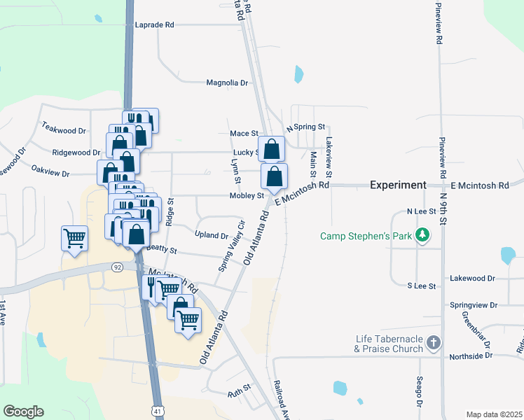 map of restaurants, bars, coffee shops, grocery stores, and more near 1819 Old Atlanta Road in Griffin