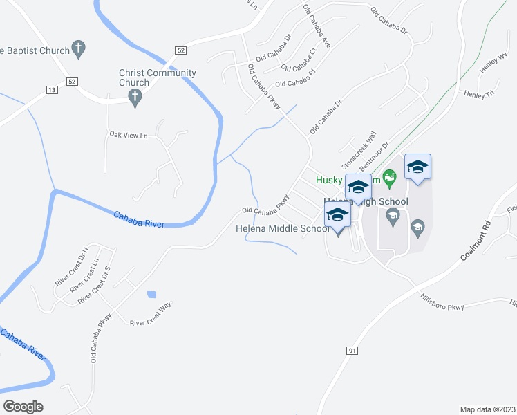 map of restaurants, bars, coffee shops, grocery stores, and more near 4104 Old Cahaba Parkway in Helena