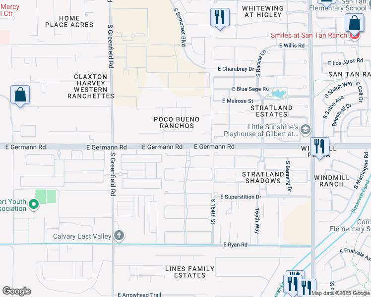 map of restaurants, bars, coffee shops, grocery stores, and more near in Gilbert