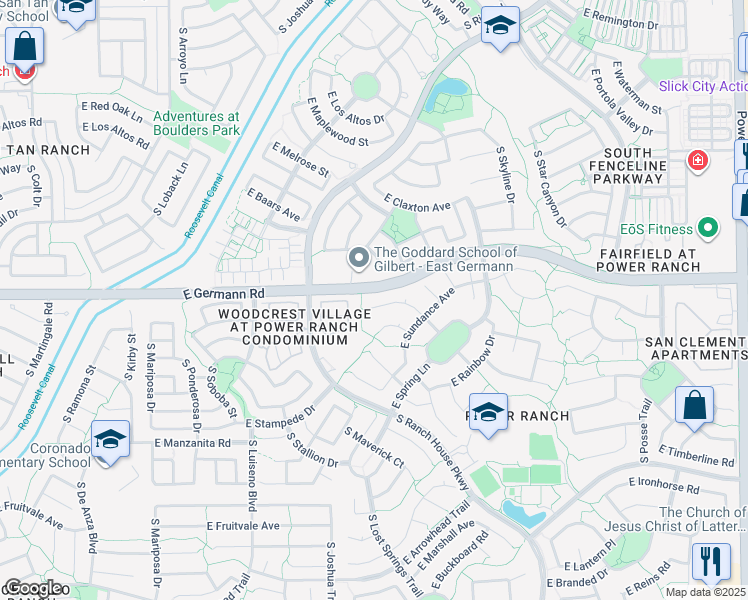 map of restaurants, bars, coffee shops, grocery stores, and more near 4013 S Summer Ct in Gilbert