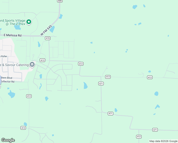map of restaurants, bars, coffee shops, grocery stores, and more near 4901 County Road 413 in Melissa