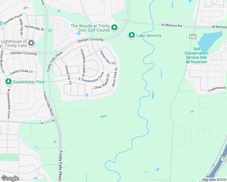 map of restaurants, bars, coffee shops, grocery stores, and more near 7500 River Park Drive in McKinney