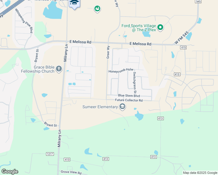 map of restaurants, bars, coffee shops, grocery stores, and more near 2209 Primrose Trail in Melissa