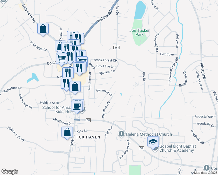 map of restaurants, bars, coffee shops, grocery stores, and more near 8036 Rockhampton Circle in Helena