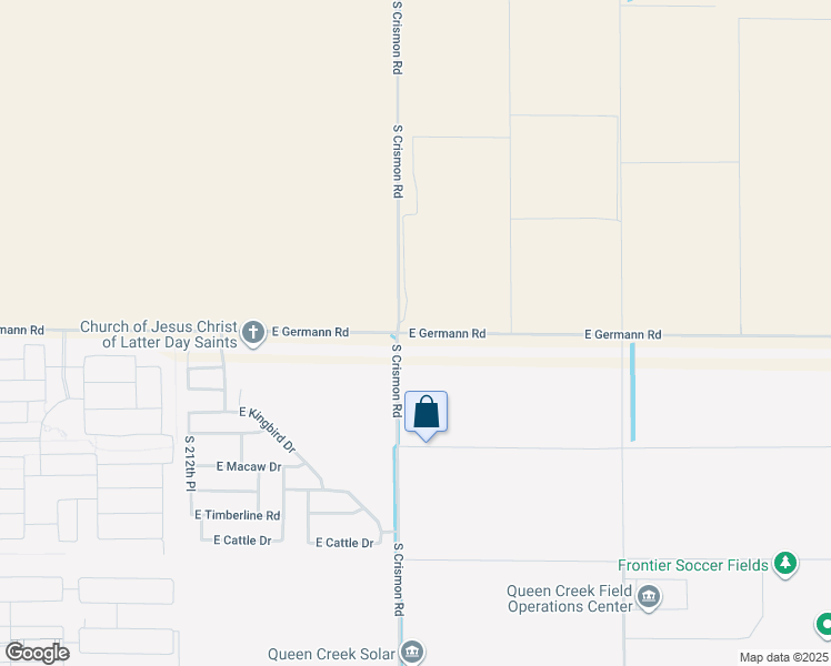 map of restaurants, bars, coffee shops, grocery stores, and more near East Germann Road in Queen Creek