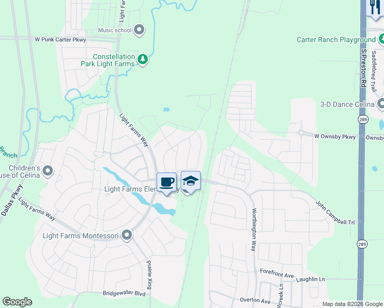 map of restaurants, bars, coffee shops, grocery stores, and more near 4018-4212 County Road 51 in Prosper