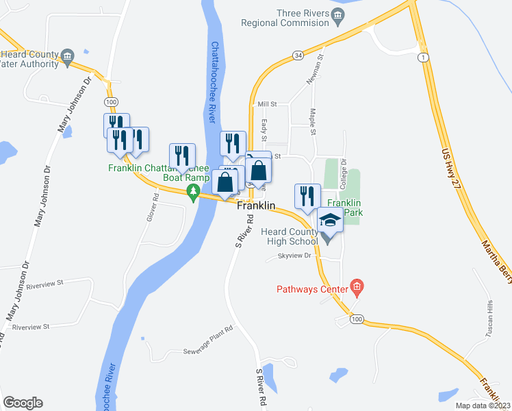 map of restaurants, bars, coffee shops, grocery stores, and more near in Franklin