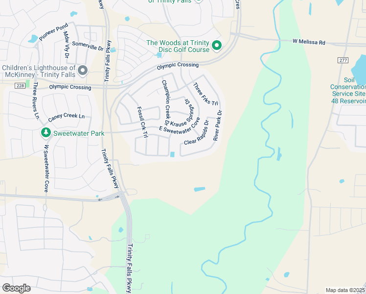 map of restaurants, bars, coffee shops, grocery stores, and more near 7300 Clear Rapids Drive in McKinney