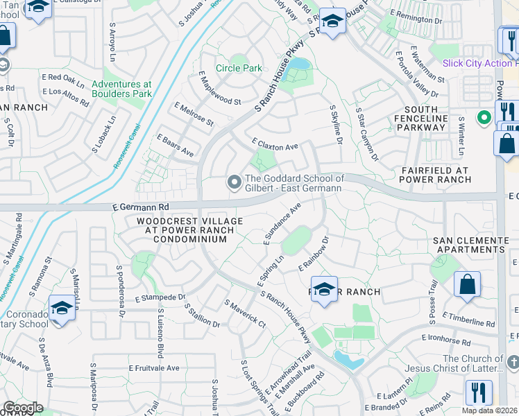 map of restaurants, bars, coffee shops, grocery stores, and more near 4049 South Summer Court in Gilbert