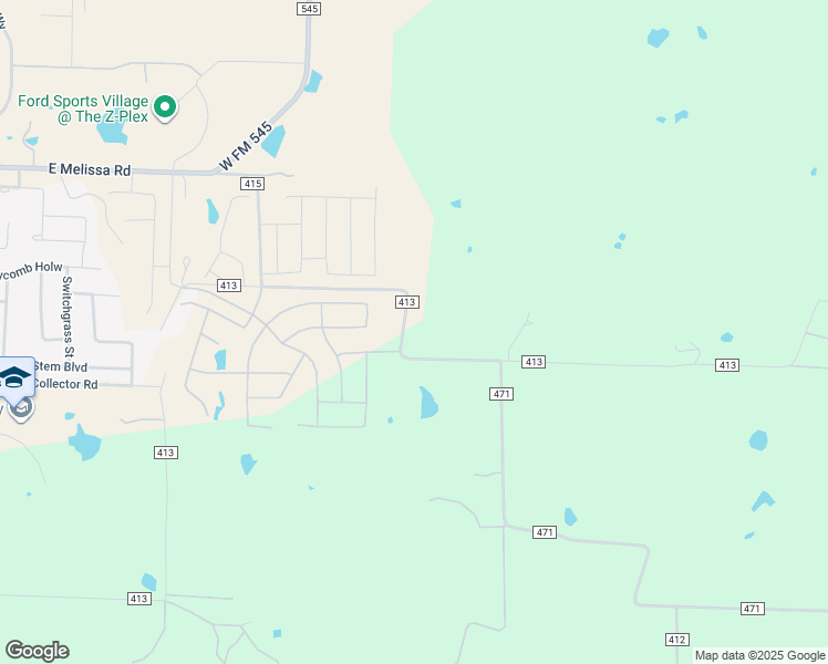 map of restaurants, bars, coffee shops, grocery stores, and more near 4758 County Road 413 in Melissa