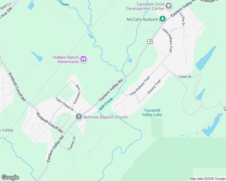 map of restaurants, bars, coffee shops, grocery stores, and more near 6528 Eastern Valley Road in McCalla