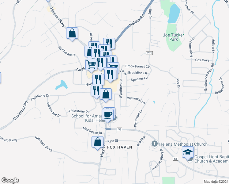 map of restaurants, bars, coffee shops, grocery stores, and more near 4014 Virginia Lane in Helena