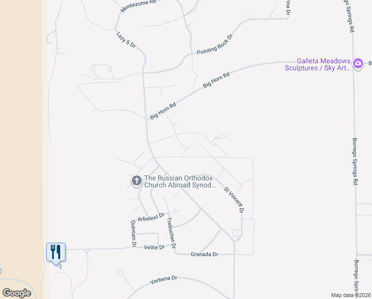 map of restaurants, bars, coffee shops, grocery stores, and more near Laramie Street in Borrego Springs
