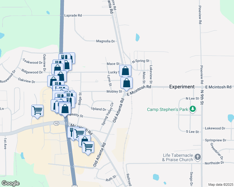 map of restaurants, bars, coffee shops, grocery stores, and more near 1819 Old Atlanta Road in Griffin