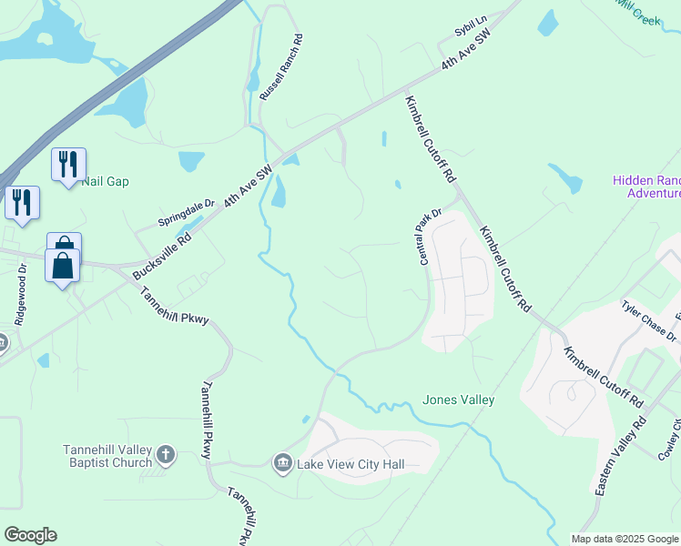 map of restaurants, bars, coffee shops, grocery stores, and more near 22822 Rimbred Court in McCalla