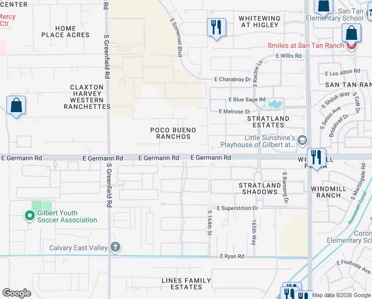 map of restaurants, bars, coffee shops, grocery stores, and more near in Gilbert