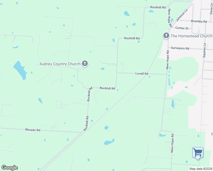 map of restaurants, bars, coffee shops, grocery stores, and more near 2840 Rockhill Road in Aubrey
