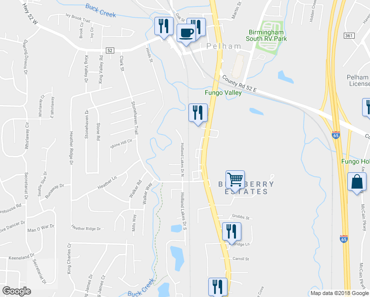 map of restaurants, bars, coffee shops, grocery stores, and more near 436 Holland Lakes Drive North in Pelham