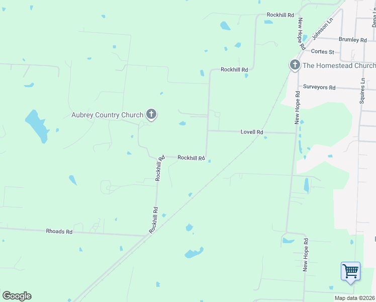 map of restaurants, bars, coffee shops, grocery stores, and more near 2840 Rockhill Road in Aubrey