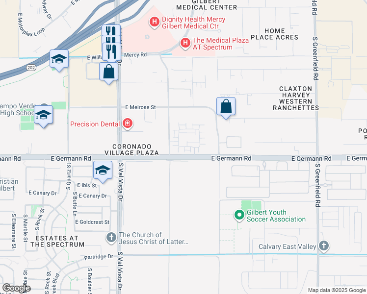 map of restaurants, bars, coffee shops, grocery stores, and more near 3936 South Decatur Drive in Gilbert