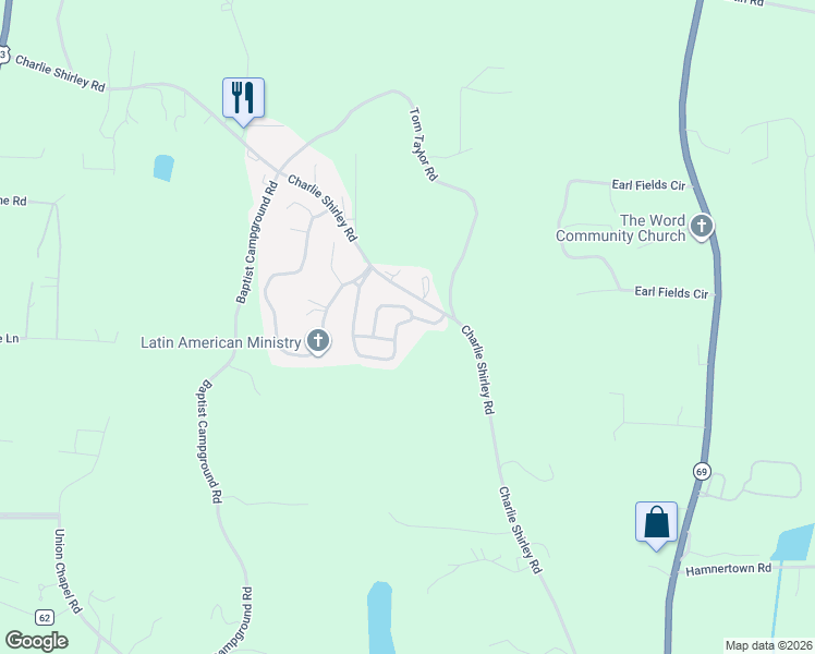 map of restaurants, bars, coffee shops, grocery stores, and more near 2503 Shady Bank Lane in Northport