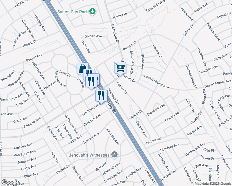 map of restaurants, bars, coffee shops, grocery stores, and more near 2090 Thomas R Cannell Road in Thermal