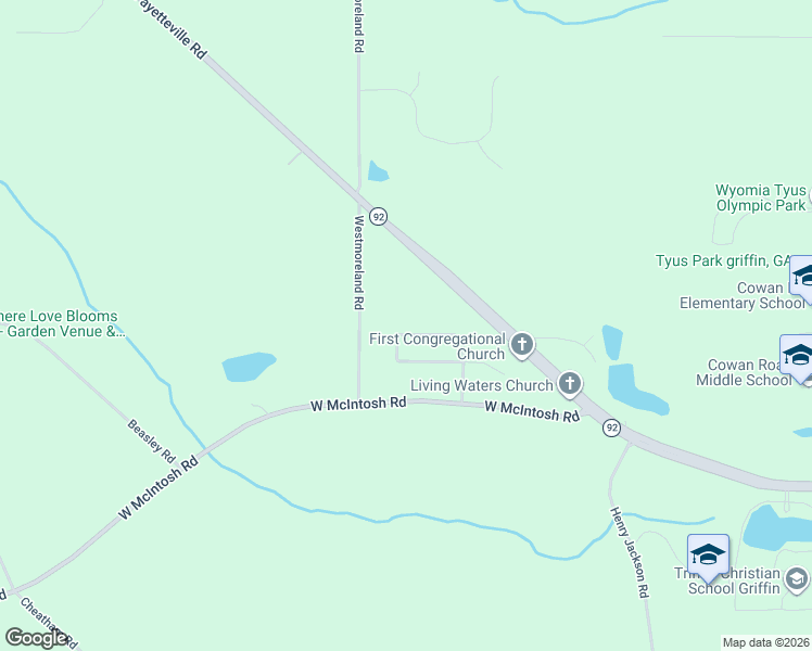 map of restaurants, bars, coffee shops, grocery stores, and more near 2520 Fayetteville Road in Griffin