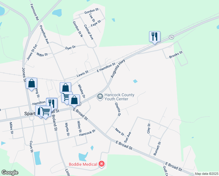 map of restaurants, bars, coffee shops, grocery stores, and more near 12700 Augusta Highway in Sparta