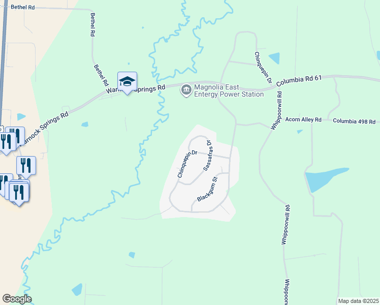 map of restaurants, bars, coffee shops, grocery stores, and more near 1440 Chinquepin Drive in Magnolia