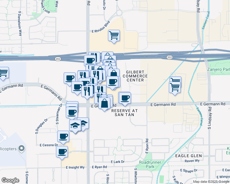 map of restaurants, bars, coffee shops, grocery stores, and more near 3931 S Gilbert Rd in Gilbert
