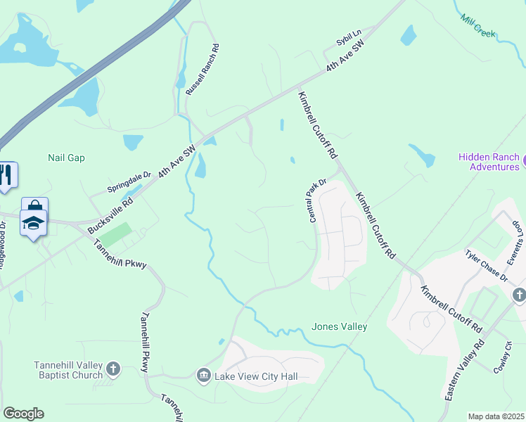 map of restaurants, bars, coffee shops, grocery stores, and more near 12871 Olmsted Circle in McCalla