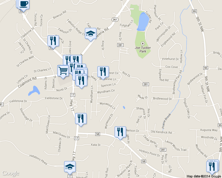 map of restaurants, bars, coffee shops, grocery stores, and more near 7717 Wyndham Circle in Helena