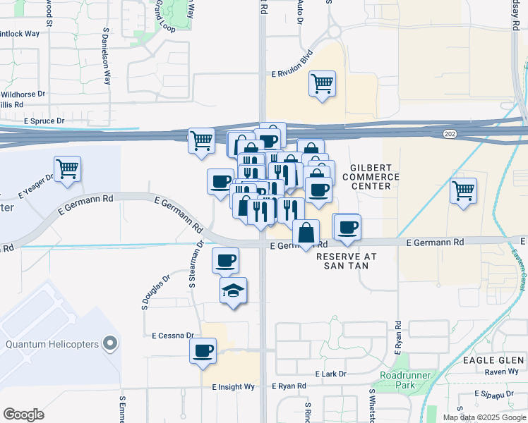 map of restaurants, bars, coffee shops, grocery stores, and more near 3931 South Gilbert Road in Gilbert