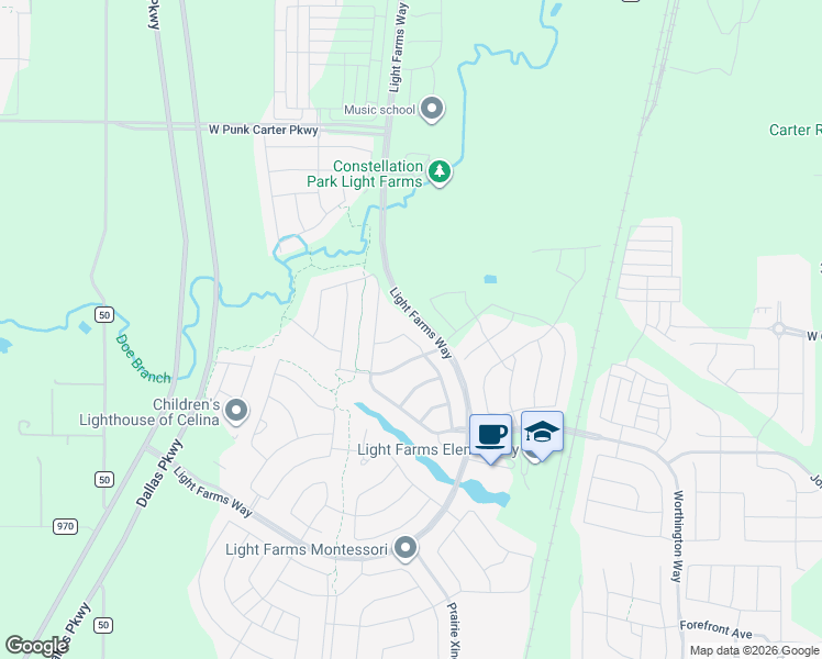 map of restaurants, bars, coffee shops, grocery stores, and more near 1429 Teasley in Celina