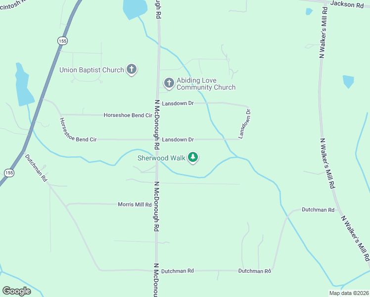 map of restaurants, bars, coffee shops, grocery stores, and more near 147 Lansdown Drive in Griffin