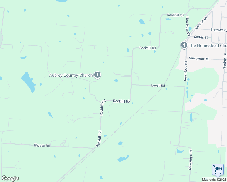 map of restaurants, bars, coffee shops, grocery stores, and more near 2892 Rockhill Road in Aubrey