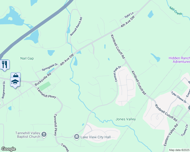 map of restaurants, bars, coffee shops, grocery stores, and more near 12871 Olmsted Circle in McCalla