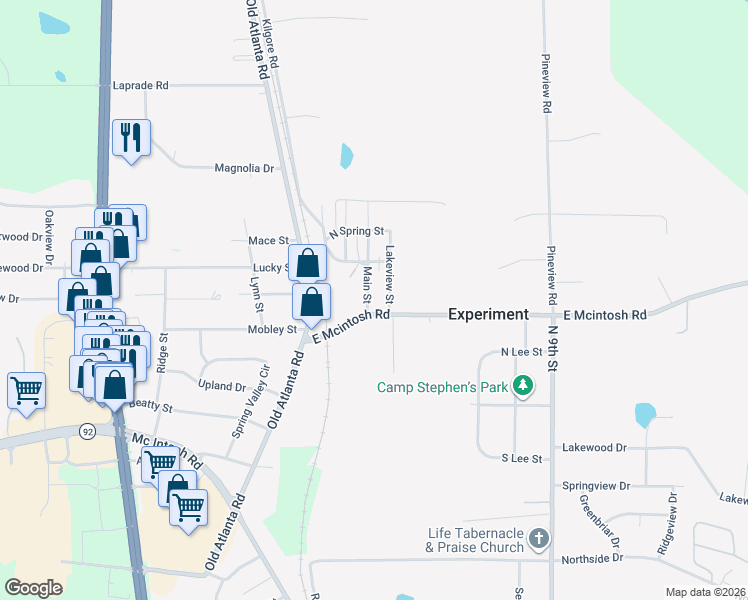 map of restaurants, bars, coffee shops, grocery stores, and more near 300 Main Street in Griffin