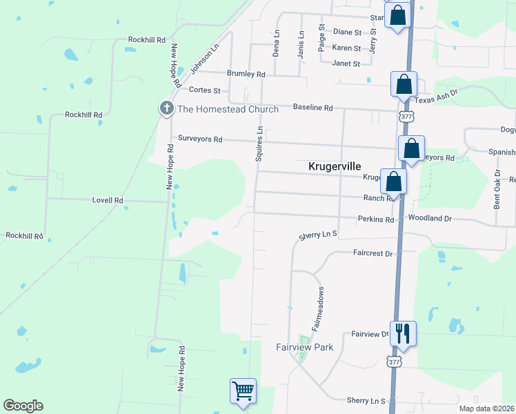 map of restaurants, bars, coffee shops, grocery stores, and more near 804 Squires Lane in Aubrey