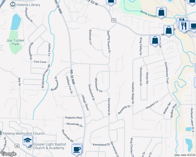 map of restaurants, bars, coffee shops, grocery stores, and more near 1312 Whirlaway Circle in Helena