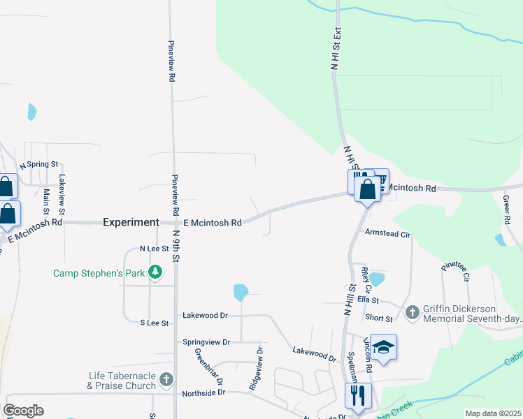map of restaurants, bars, coffee shops, grocery stores, and more near 505 East Mcintosh Road in Griffin
