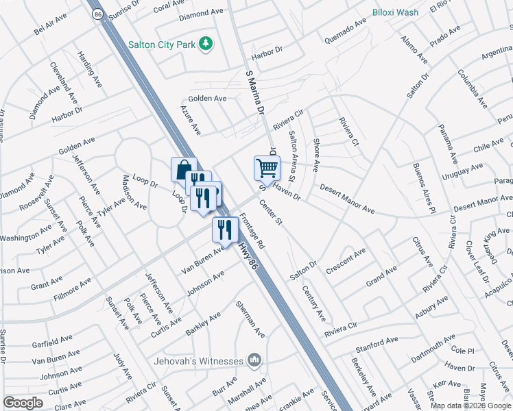 map of restaurants, bars, coffee shops, grocery stores, and more near 2089 Center Street in Thermal