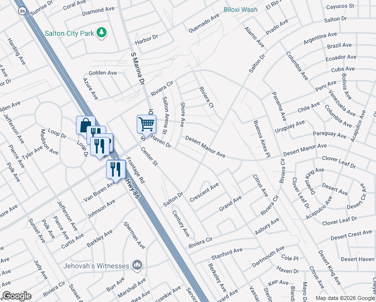 map of restaurants, bars, coffee shops, grocery stores, and more near 2082 Haven Drive in Thermal
